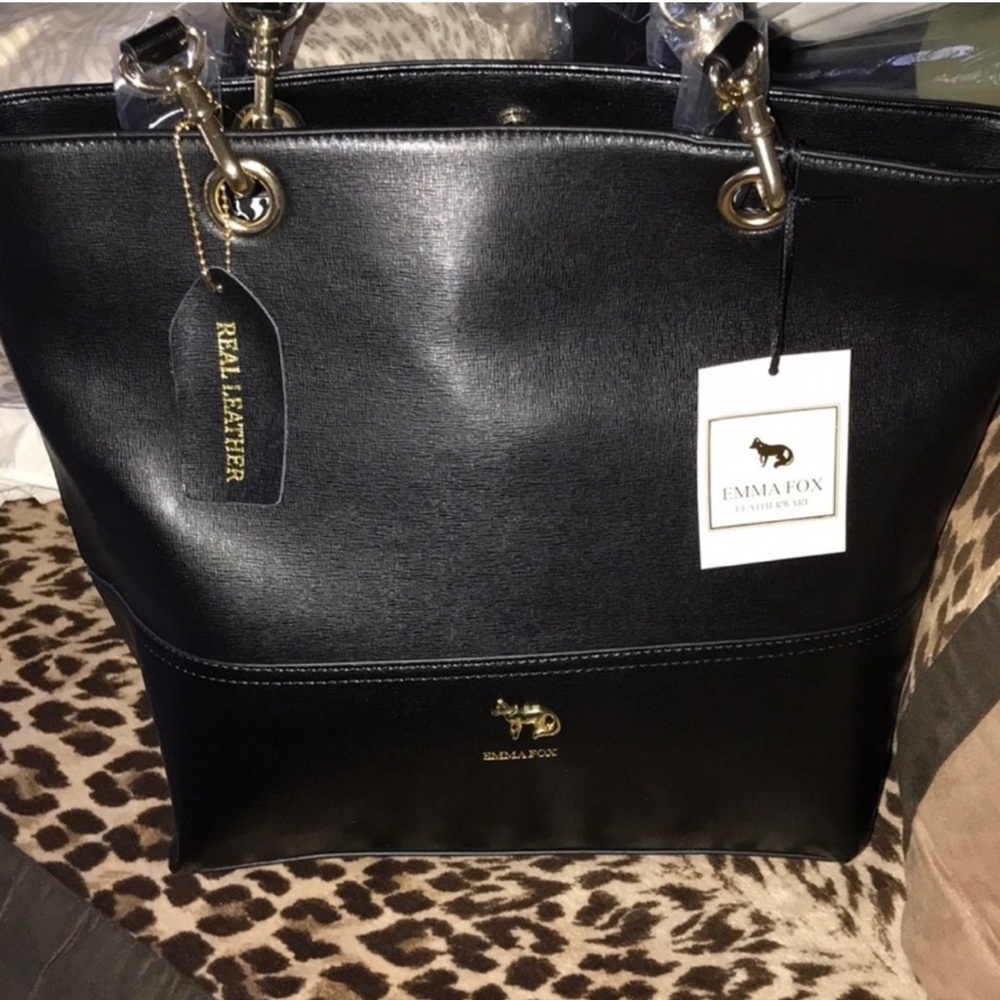 Emma Fox Jutland Grommet Leather Black Tote